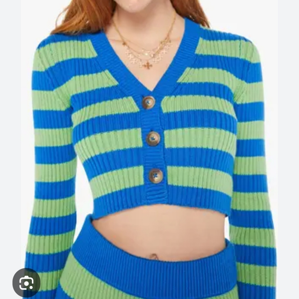 MOTHER Vibrant Blue and Green Striped Cardigan